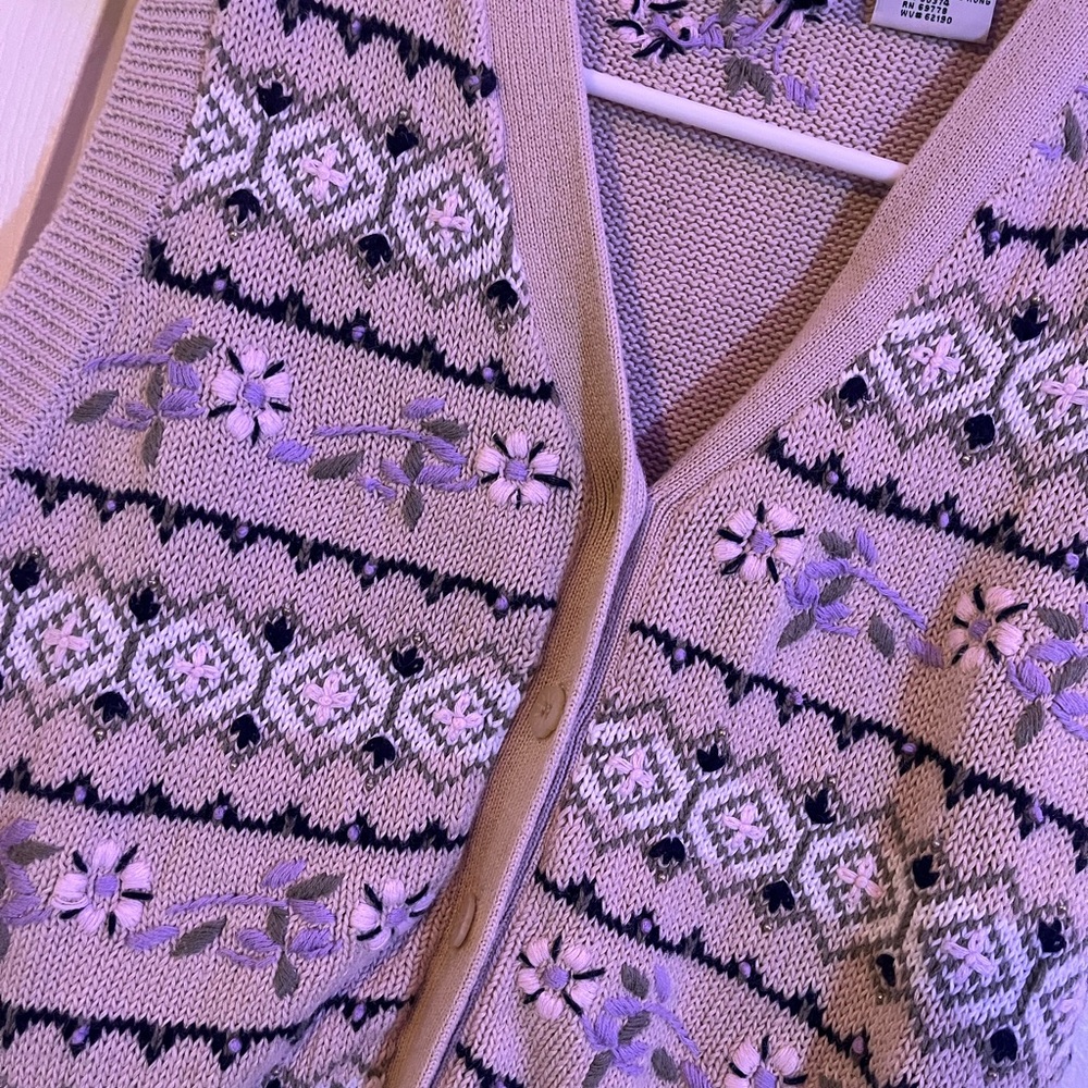 Vintage floral knit vest - cream